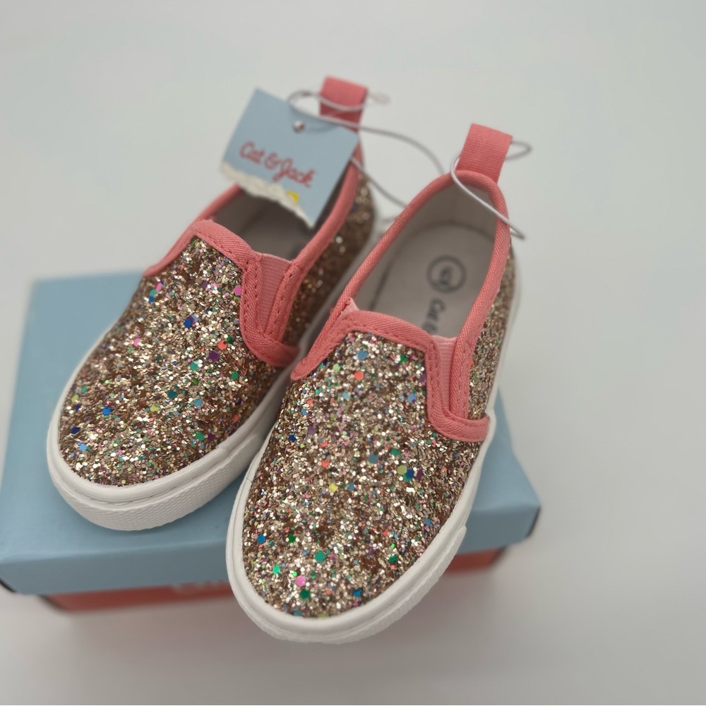 Cat & Jack Toddler Girls' Madigan Slip-On Glitter Sneakers Multicolored Sz 6T - Picture 2 of 7